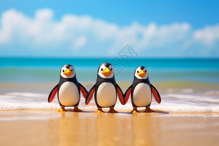 海边玩具企鹅背景图片