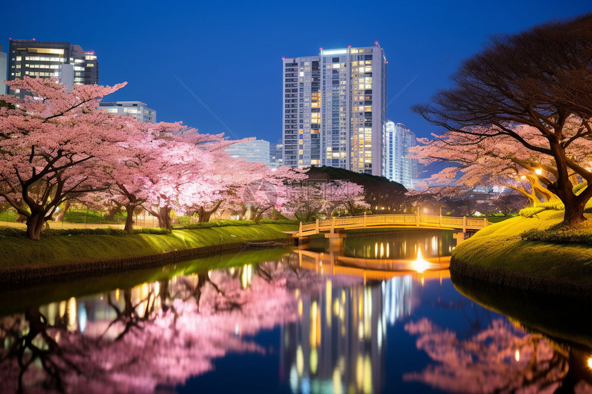 日本夜幕下的城市图片
