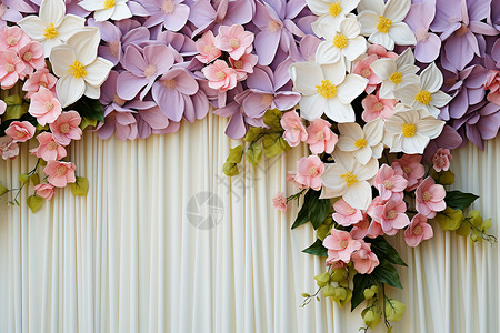 花朵和白色帘子图片
