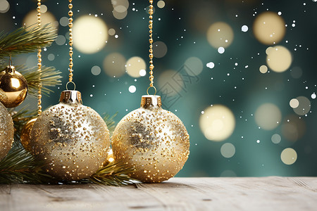 云杉木闪耀的圣诞节传统装饰设计图片