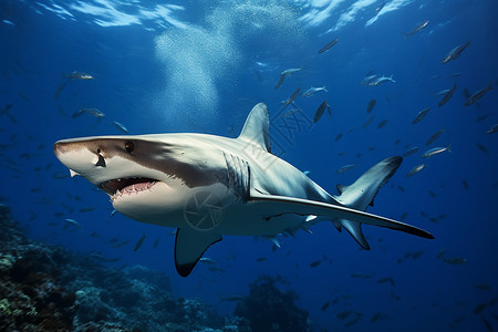 海洋中游动鲨鱼照。图片
