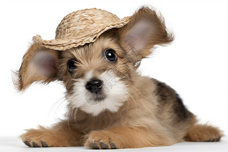 可爱的大耳朵小狗戴帽子背景图片
