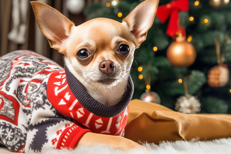庆祝圣诞节的吉娃娃犬背景图片