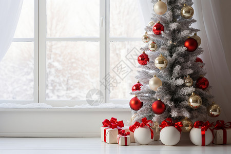 挂满彩灯的圣诞树高清图片