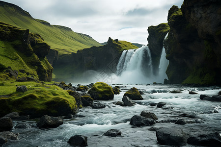 著名的冰岛瀑布景观图片