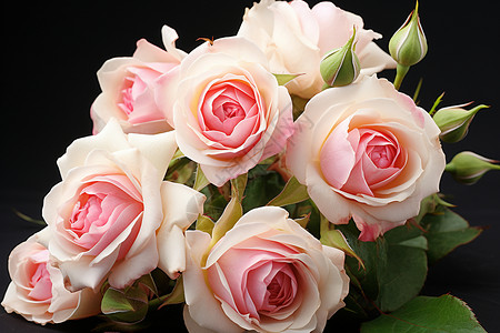 花丛中的粉色玫瑰束图片