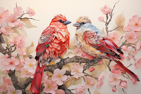 鸟儿站在盛放的梅花枝头背景图片