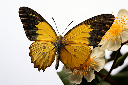 黄色蝴蝶停在一朵花上背景图片