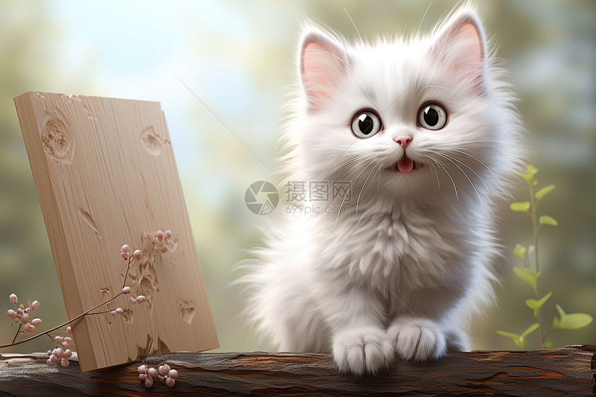 大眼睛白色猫咪图片