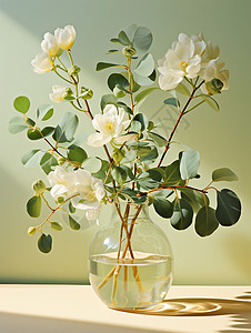 花瓶上插满了鲜花和叶子背景图片