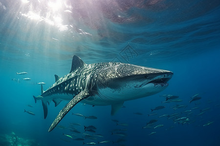 鲨鱼在海洋中游动背景图片
