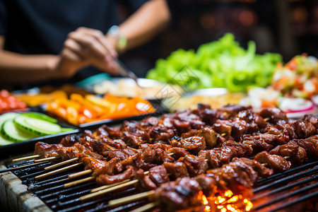 街头烤牛肉肉串高清图片素材