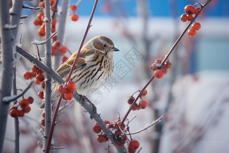 冬季觅食的小鸟森林中的小鸟背景