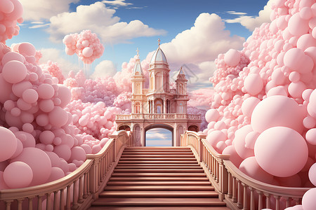 婚礼粉色云桥背景图片