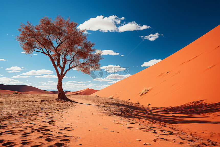 沙漠中的孤独树图片