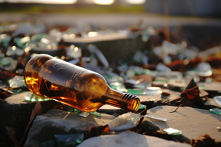 玻璃垃圾破碎的玻璃瓶背景