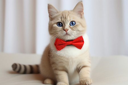 猫咪佩戴红色领结高清图片
