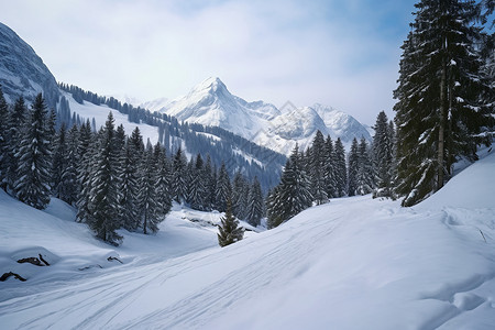 雪山林间的滑雪者图片
