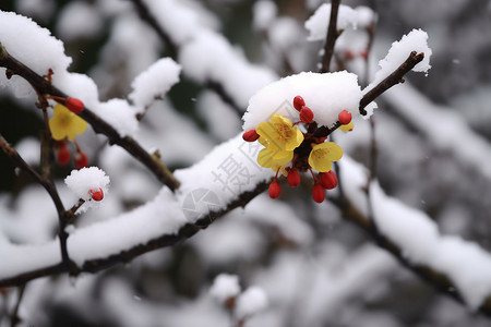 冬日红莓自然拼图背景图片