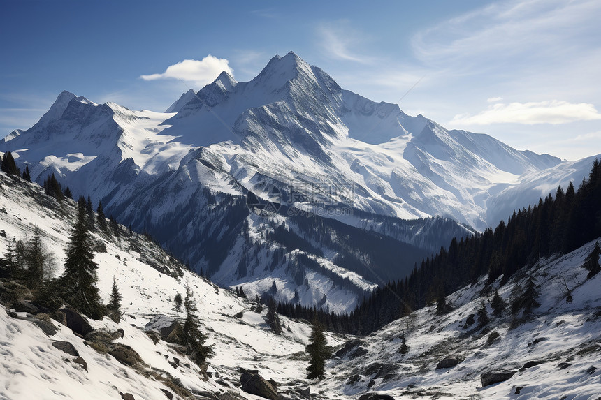 山脉冬季的自然奇景图片