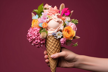 花朵点缀的冰淇淋高清图片
