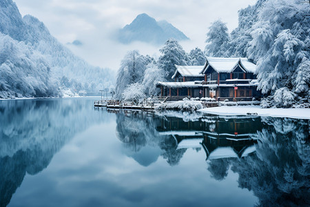 冬日山水风景雪高清图片素材