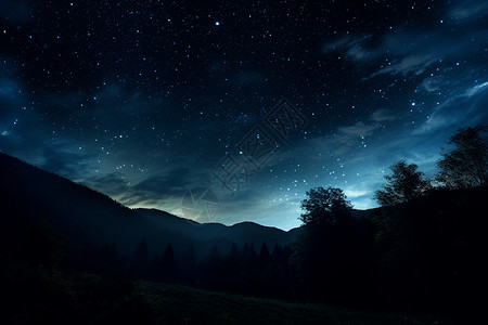 林间夜景星光闪耀的山脉夜空背景