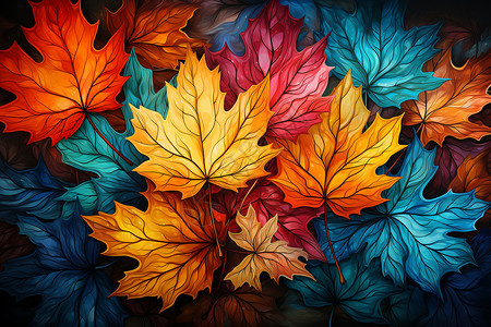 温暖艳丽的落叶创意插图背景图片