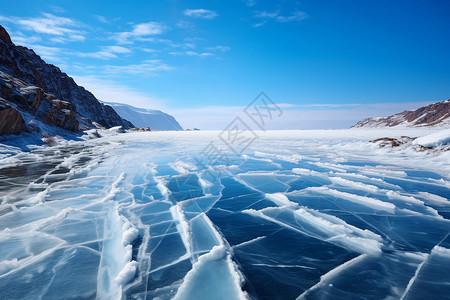 冰天雪地的贝加尔湖景观高清图片