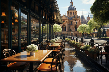 古典餐厅古典欧洲城市的户外咖啡店插画