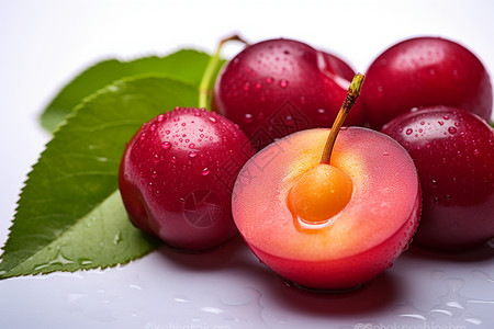 香甜多汁的樱桃李背景图片