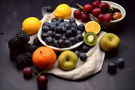 餐桌上的新鲜水果背景图片