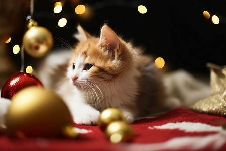 可爱圣诞小宠物可爱的猫咪背景
