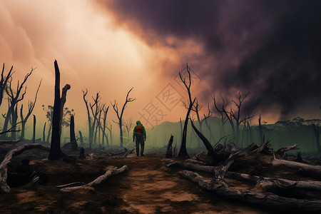 毁灭森林中孤独的男子背景图片