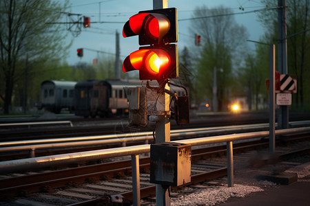 火车轨道上的交通灯背景图片