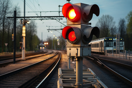 交通控制铁道上亮起的红灯背景