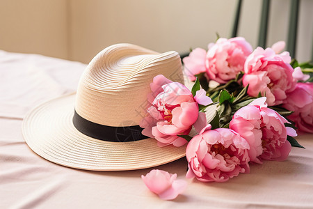 夏日风情的鲜花和帽子背景图片