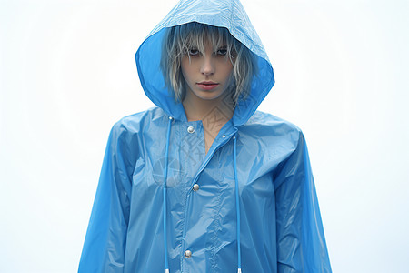穿蓝色雨衣的外国男人背景图片