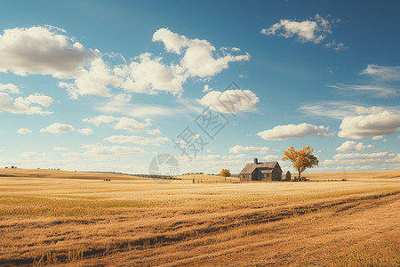 草原上孤独树美丽的乡村田野景观插画