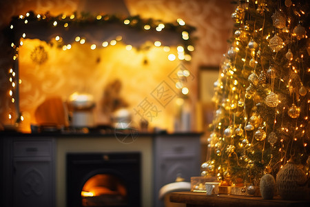 圣诞树的发光装饰灯高清图片