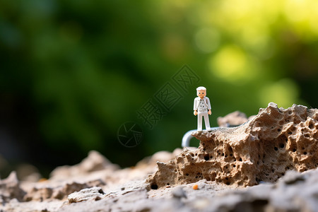 站在岩石上的玩具人设计图片