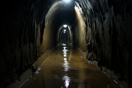 夜晚潮湿的隧道背景图片