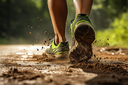 跑步鞋子泥泞道路慢跑的人背景