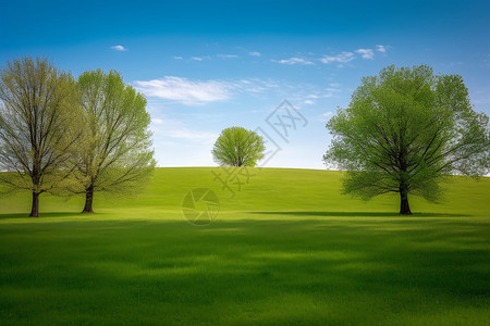 大树插画草坪上的树背景