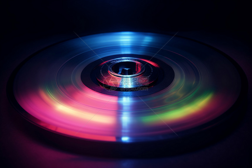 霓虹光下的炫彩唱片图片