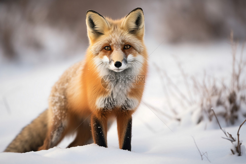 寒冷雪山中的狐狸图片