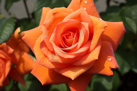 夏季花园中绽放的橙色玫瑰花背景图片