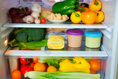 蔬菜冷藏保鲜冰箱中冷藏的蔬果背景