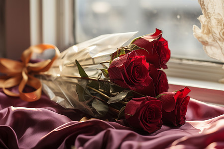 精美包装的玫瑰花束背景图片