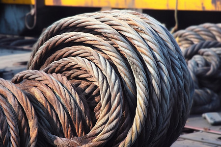 沉重的甲板钢丝绳索图片